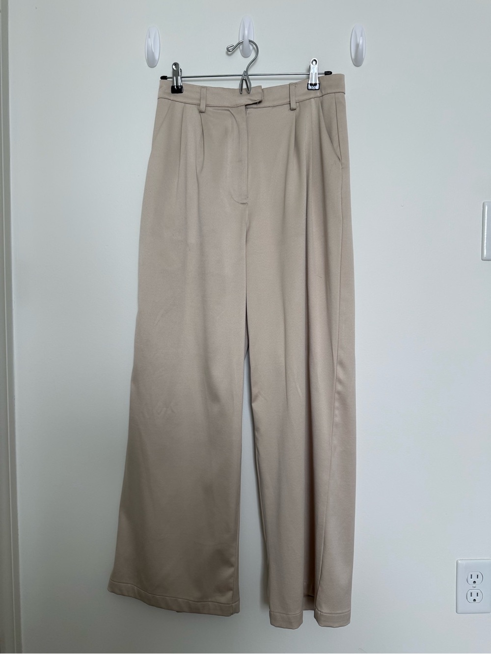 Princess Polly Neutral Wide-Leg High Waisted Trousers in Beige Size 6